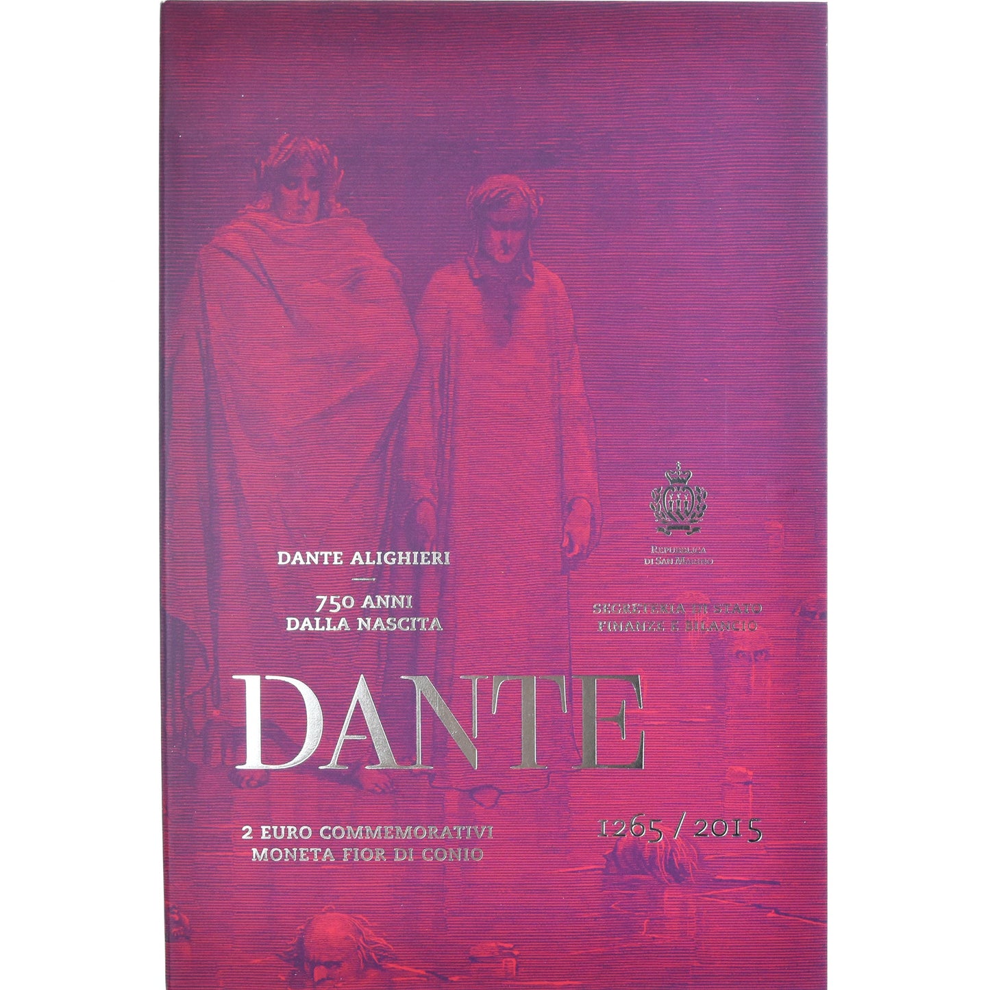 San Marino,
2 eura,
750 let výročí De La Naissance De Dante