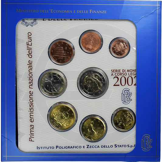 Itálie,
1 cent až 2 eura,
2002