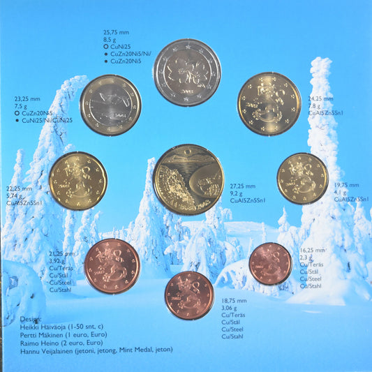 Finsko,
1 cent až 2 eura,
euro set - rýžování zlata