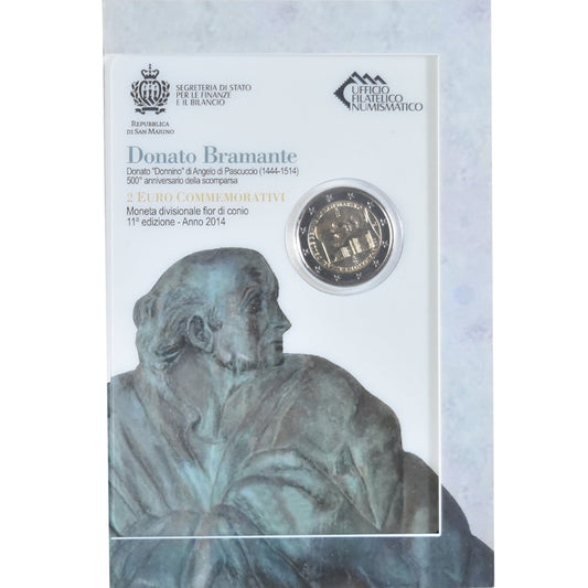 San Marino,
2 eura,
500 let výročí smrti Bramante