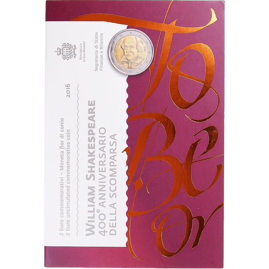 San Marino,
2 eura,
William Shakespeare – 400. výročí