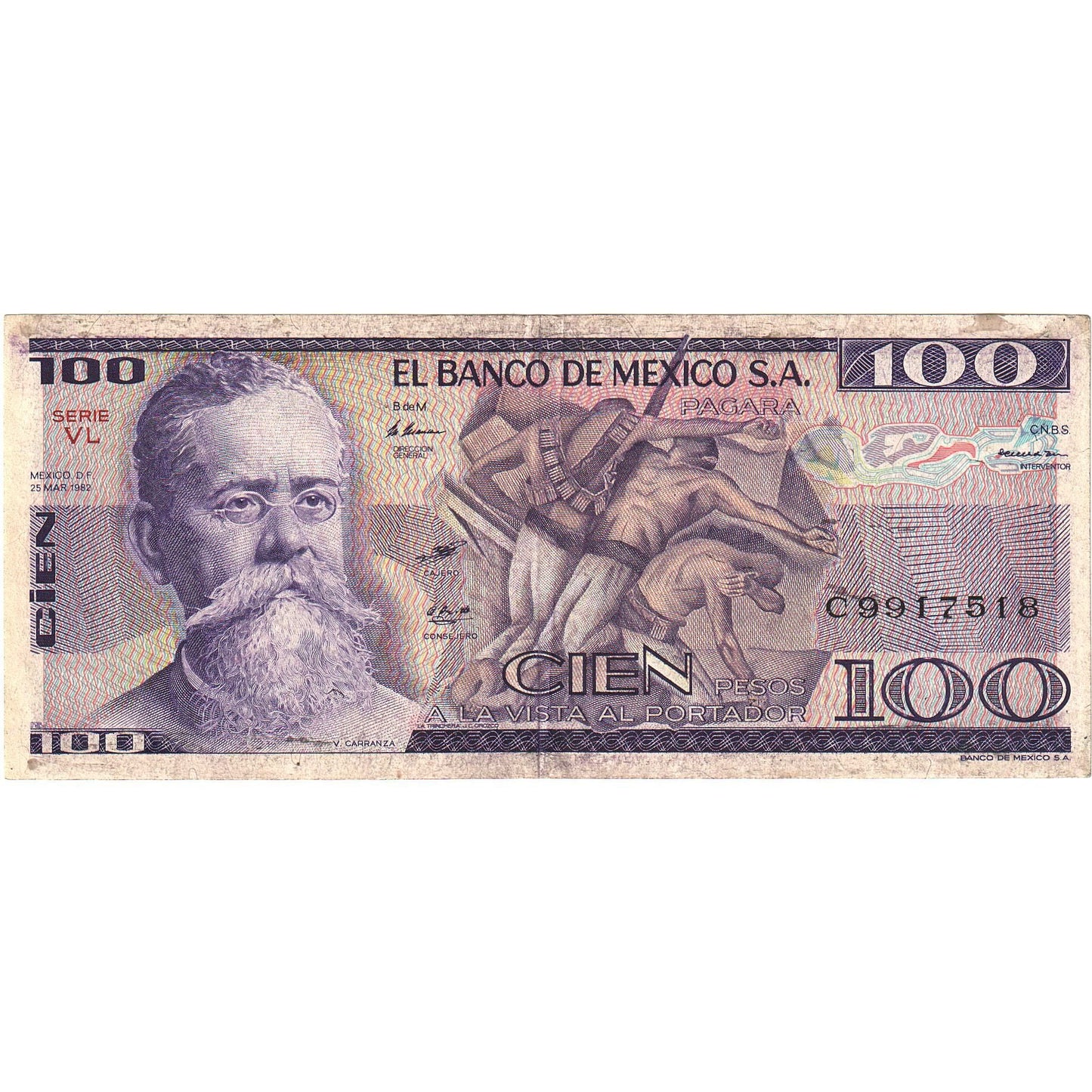 Bankovka,
Mexiko,
100 pesos