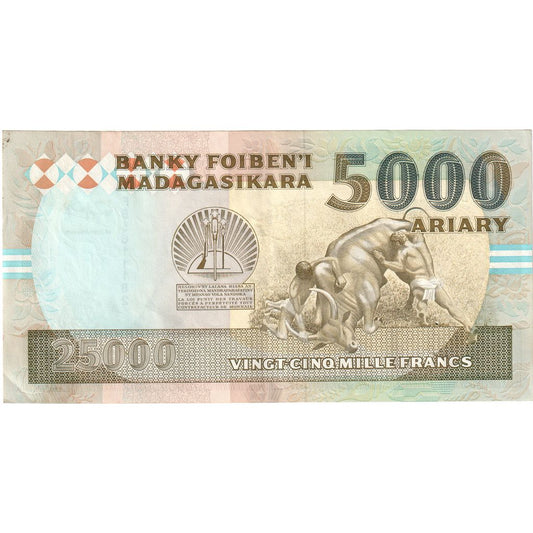 Madagaskar,
25,
000 franků = 5000 ariary