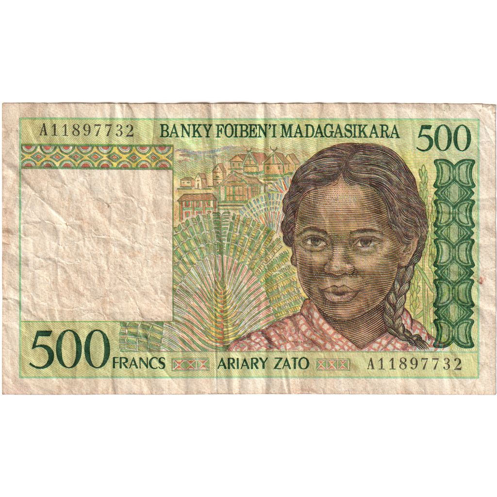 Madagaskar,
500 franků = 100 ariary,
VF(20-25)