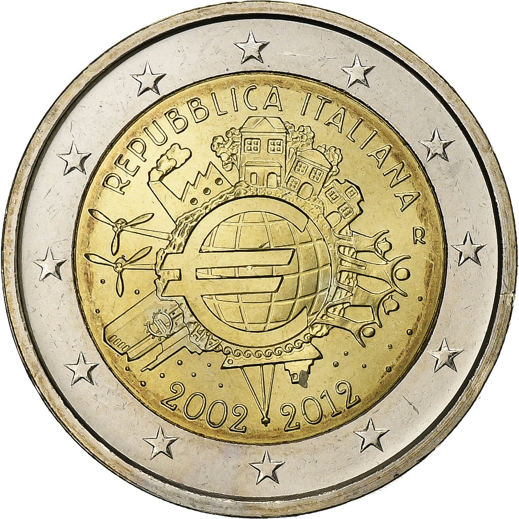 Itálie,
2 eura,
Euro 2002-2012