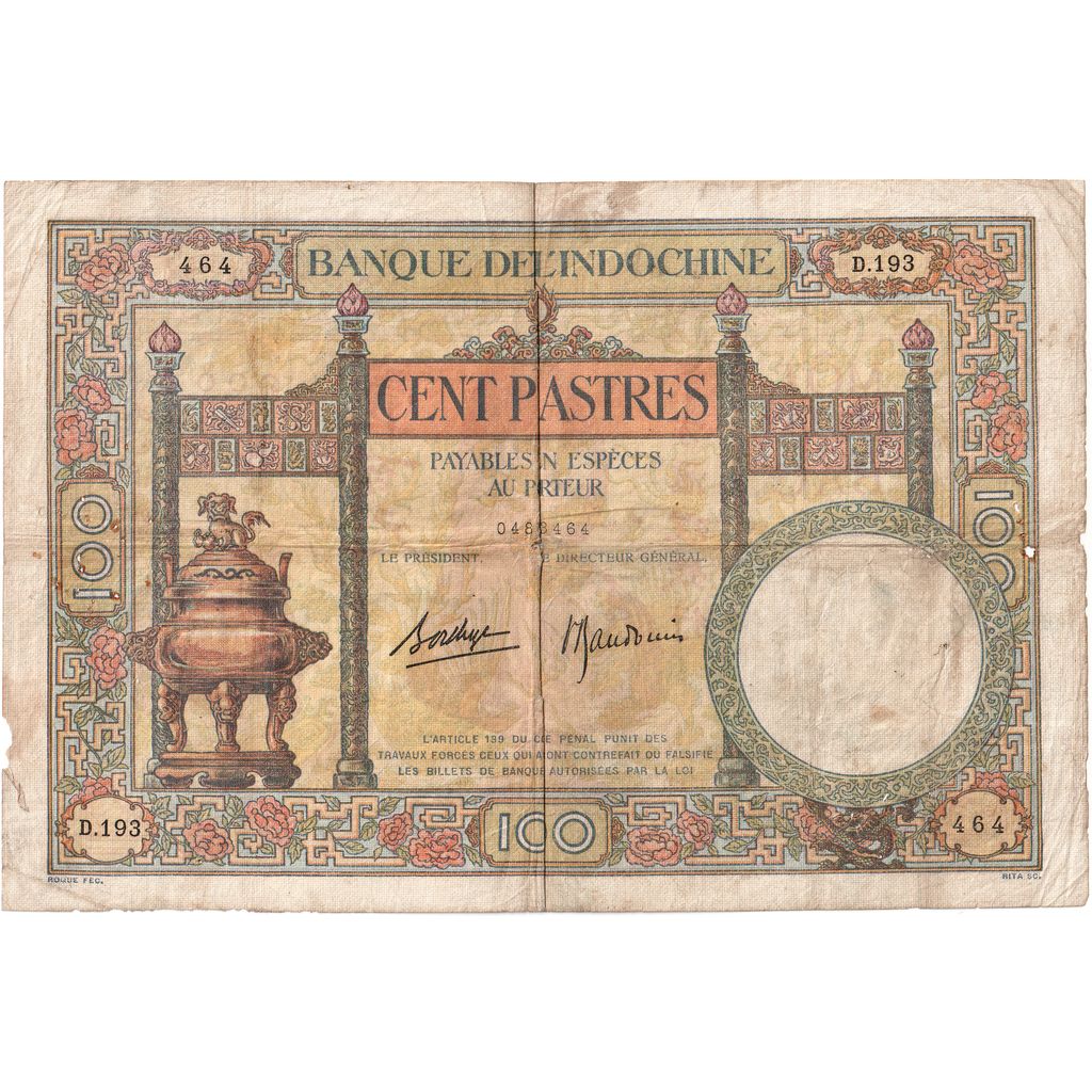 francouzská Indočína,
100 piastrů,
VF(20-25)