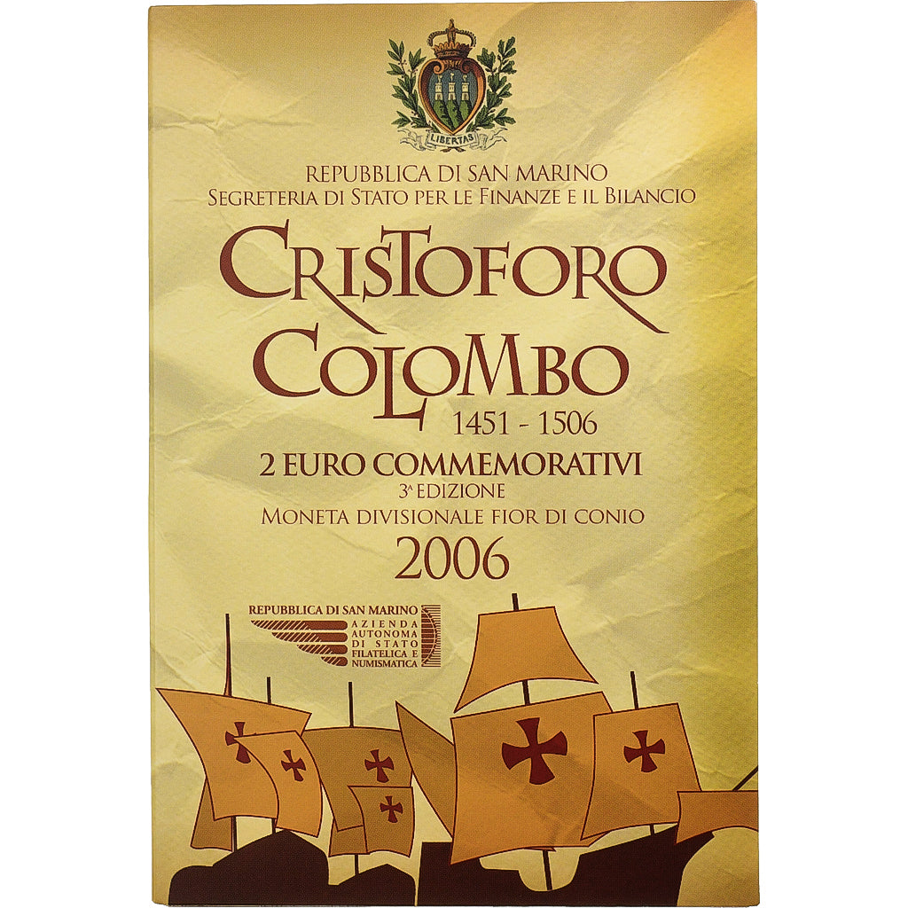 San Marino,
2 eura,
Cristoforo Colombo