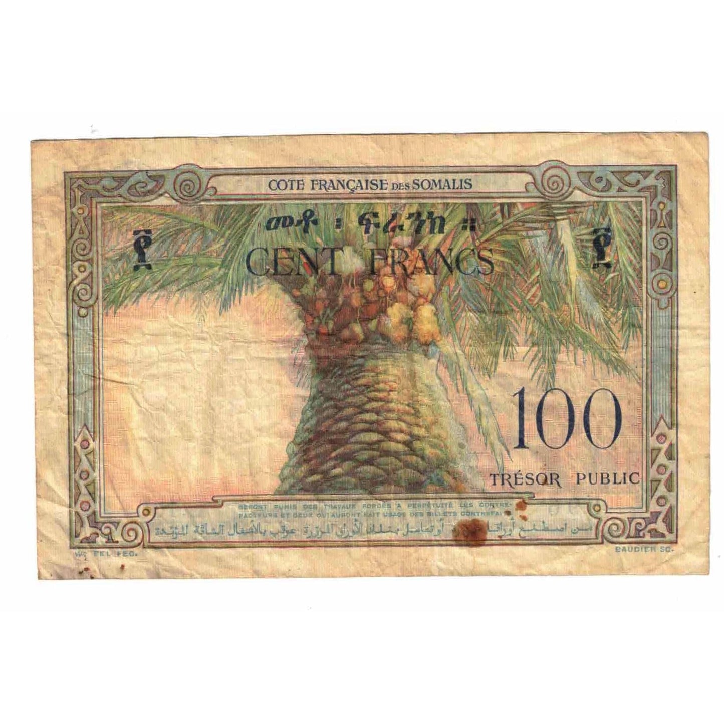 Bankovka,
francouzské Somaliland,
100 franků