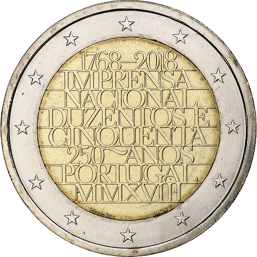 Portugalsko,
2 eura,
250 ans de la monnaie