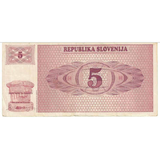 Bankovka,
Slovinsko,
5 (Tolarjev)