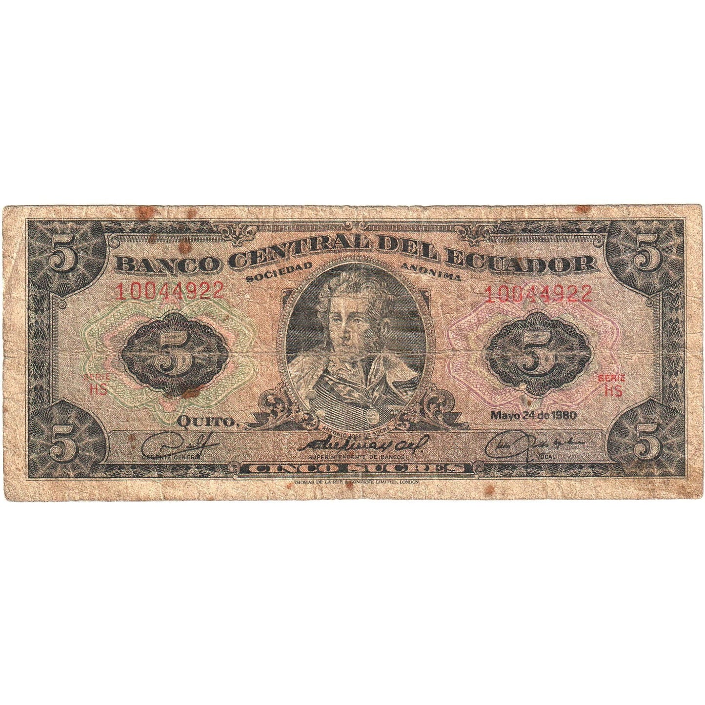 Ekvádor,
5 Sucres,
1980