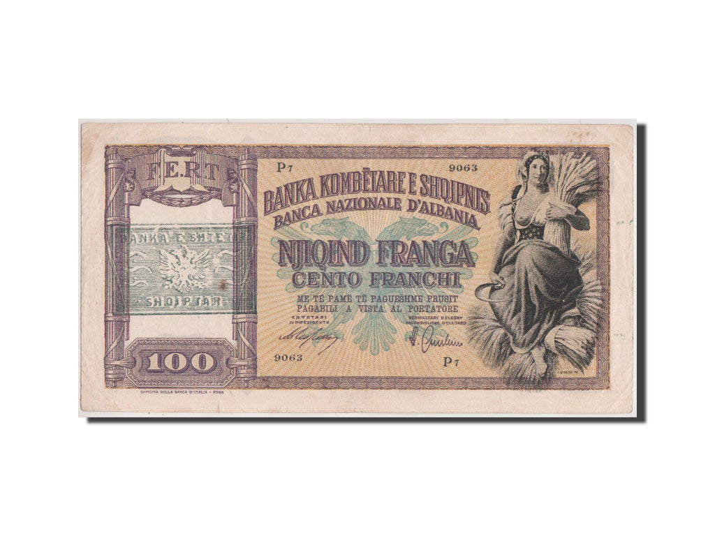 Bankovka,
Albánie,
100 Franga