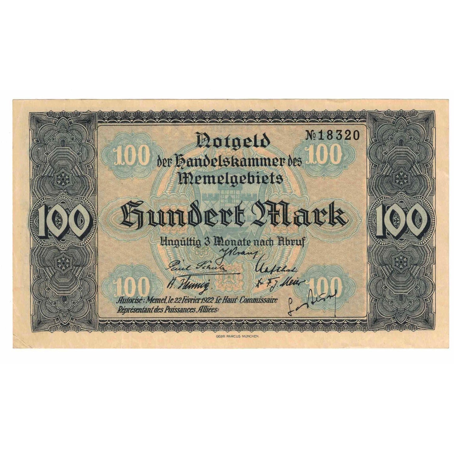 Bankovka,
memel,
100 marek