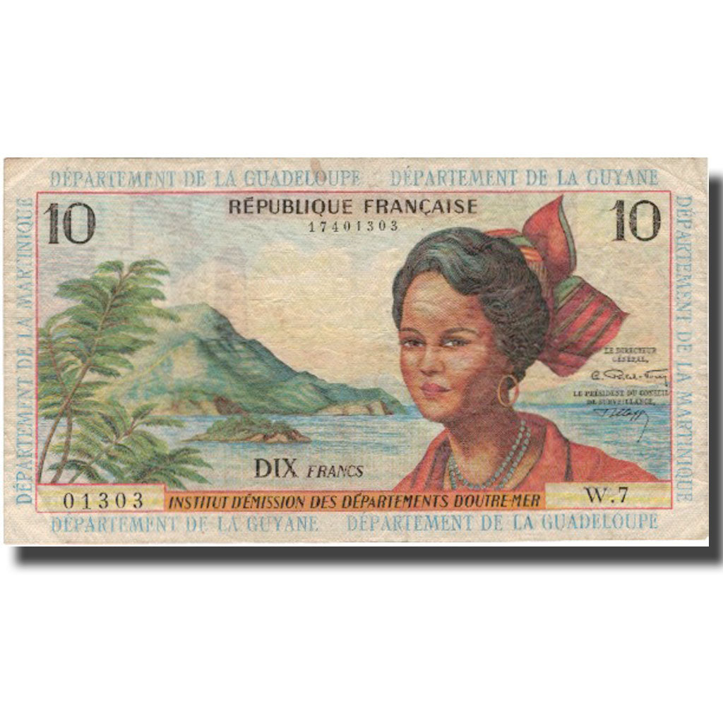 Bankovka,
Francouzské Antily,
10 franků
