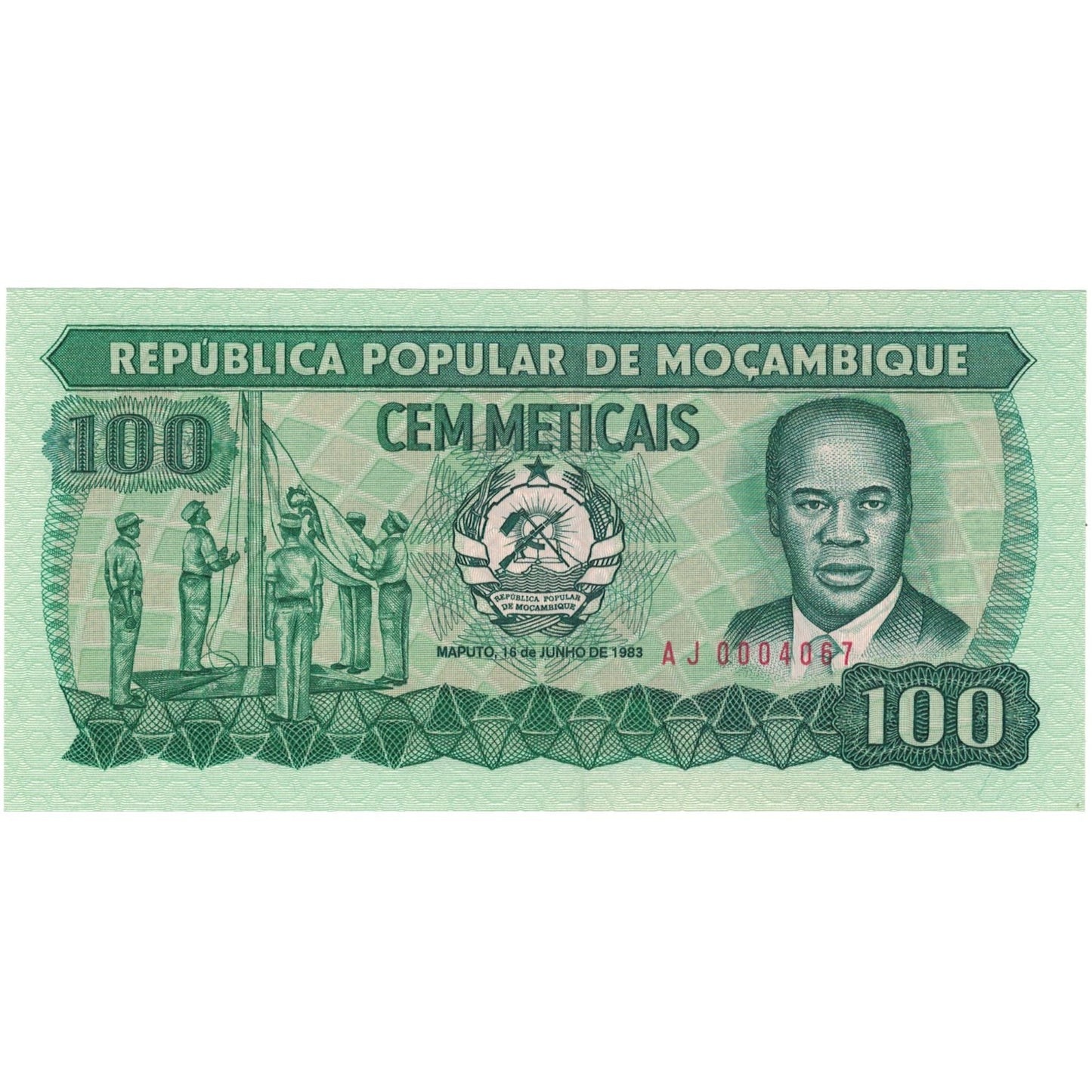 Bankovka,
Mosambik,
100 Meticais