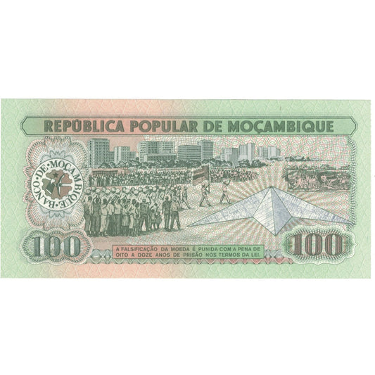 Bankovka,
Mosambik,
100 Meticais