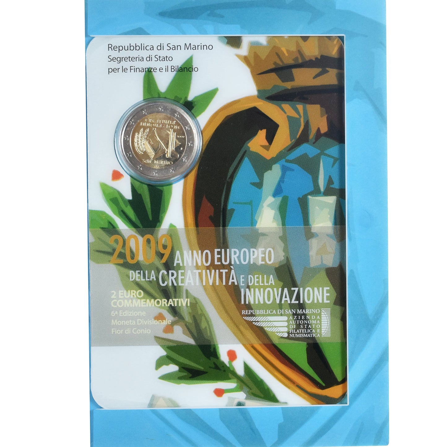 San Marino, 
  
  2 eura, 
  
  Année de la création et de l'innovation