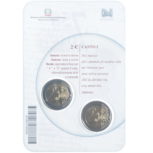 Itálie, 
  
  2 eura, 
  
  Dante Alighieri