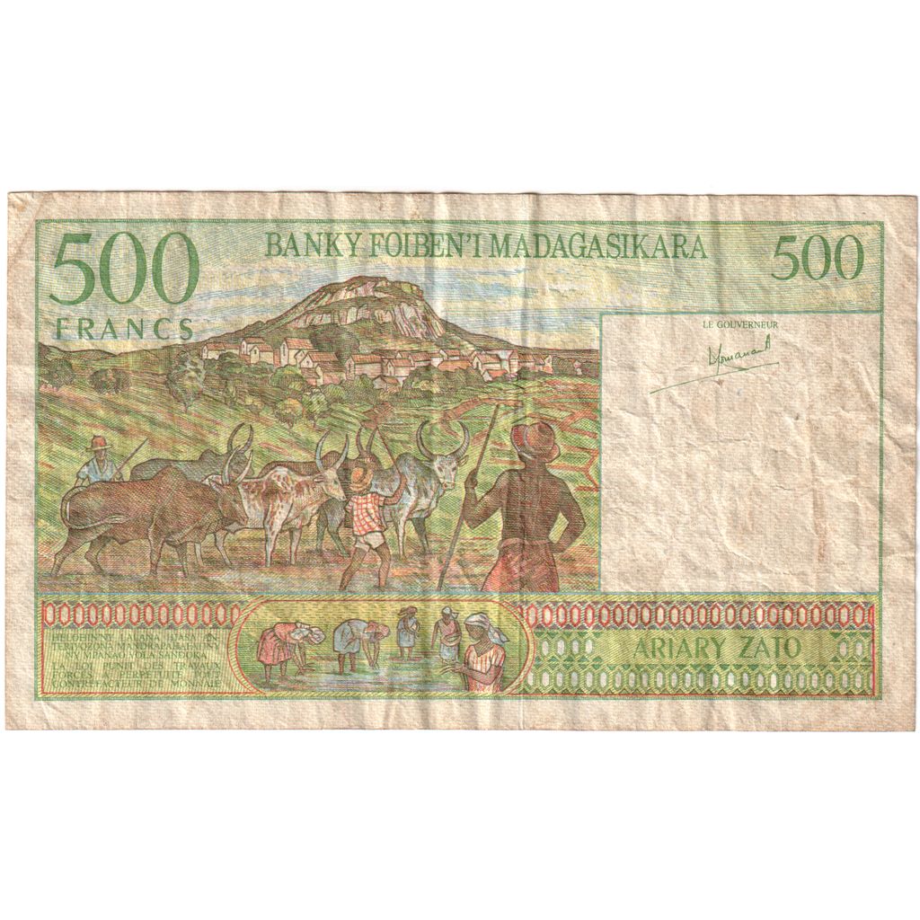 Madagaskar, 
  
  500 franků = 100 ariary, 
  
  VF(20-25)