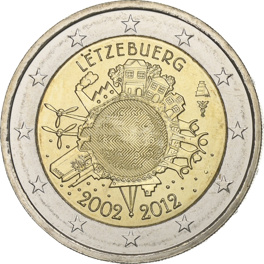 Lucembursko, 
  
  2 eura, 
  
  10 let euro