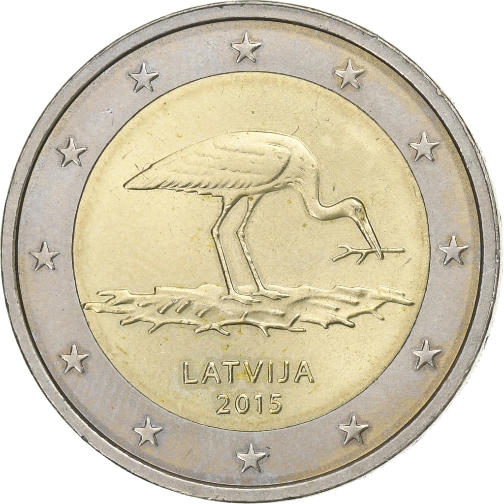 Lotyšsko, 
  
  2 eura, 
  
  Cigogne