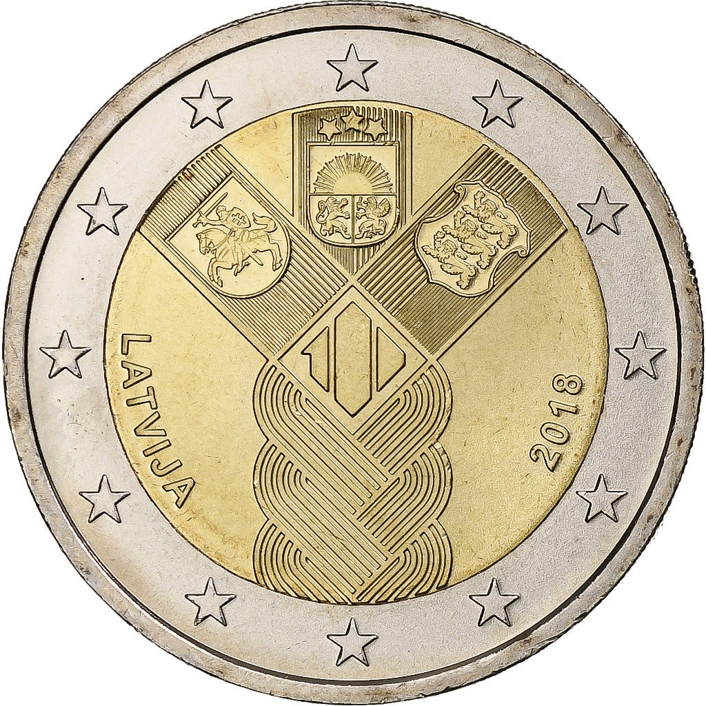 Lotyšsko, 
  
  2 eura, 
  
  100 ans des pays baltes