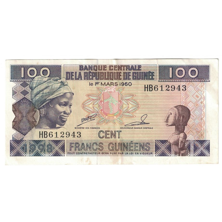 Bankovka, 
  
  Guinea, 
  
  100 franků