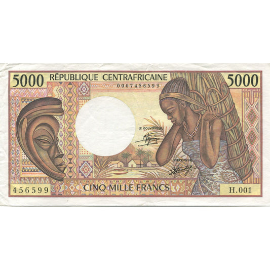 Bankovka, 
  
  Středoafrická republika, 
  
  5000 franků